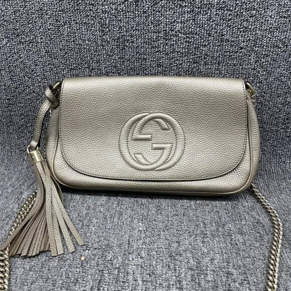 100% Authentic Gucci Soho Gold Metallic Shoulder Bag - Picture 1 of 15